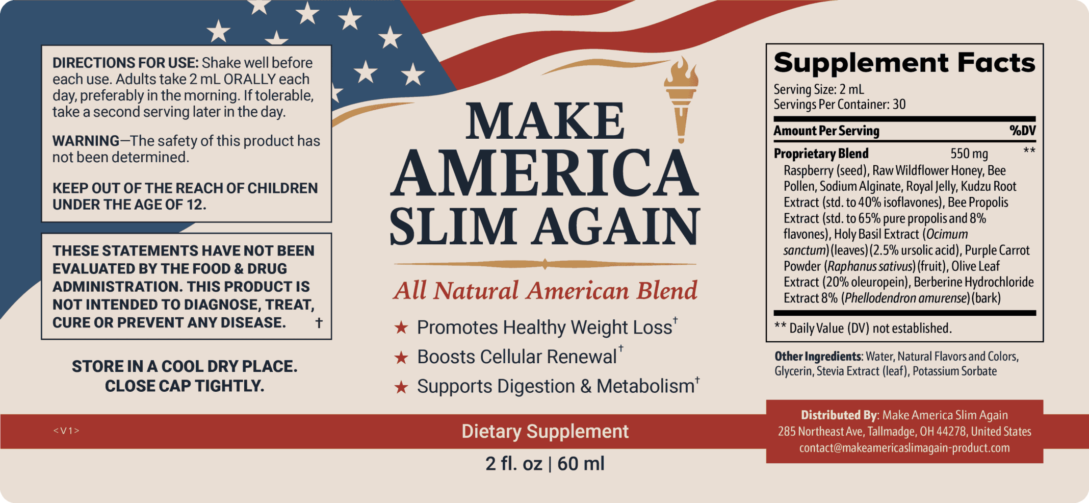 Make America Slim Again supplement facts label image